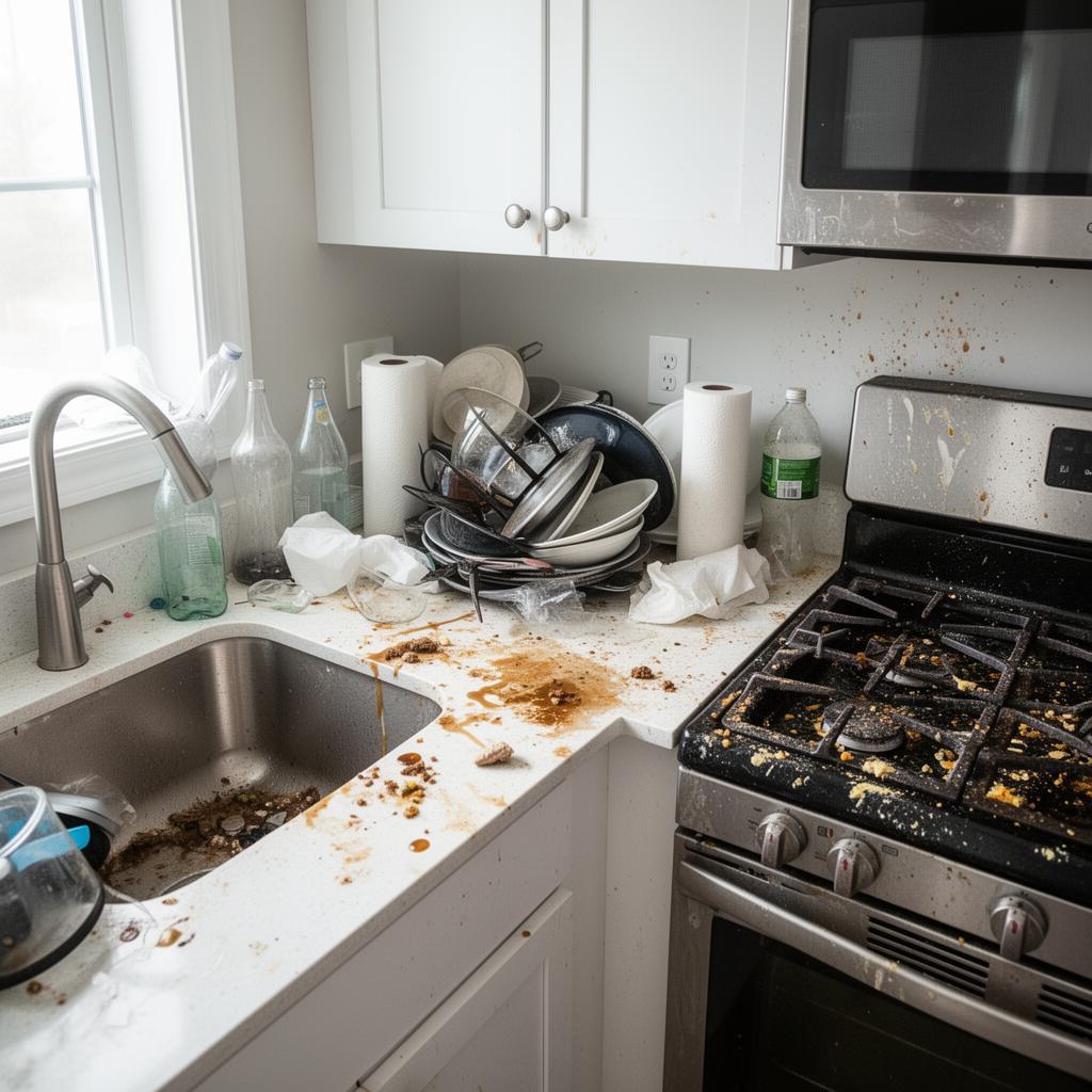 Kitchen counter before cleaning